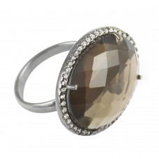 Vintage smoky topaz oval Cut Cocktail Cubic Zirconia Ring